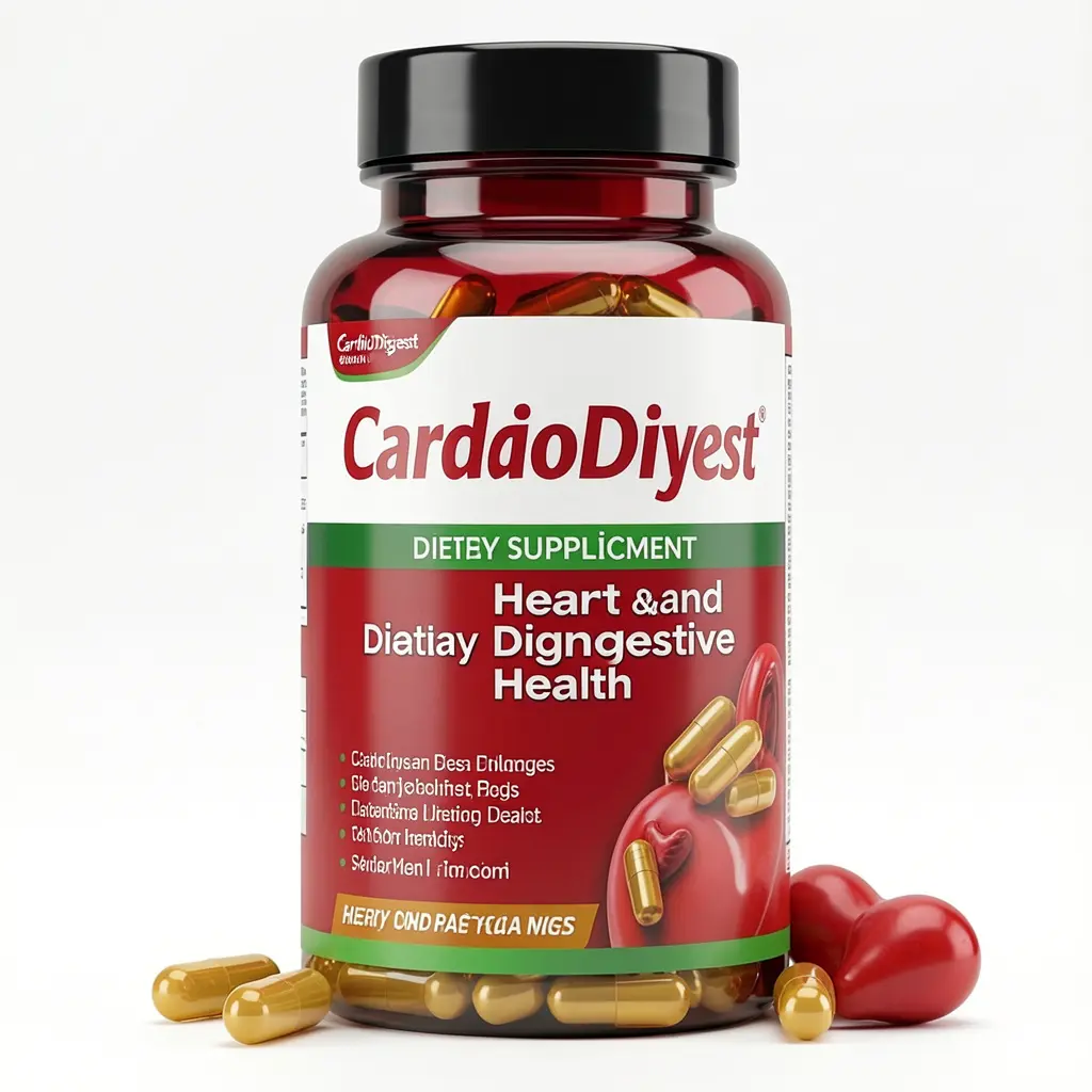 CardioDigest dietary supplement bottle with capsules for heart and digestive health